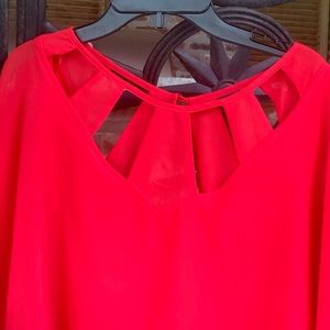 EUC red top with sheer sleeves